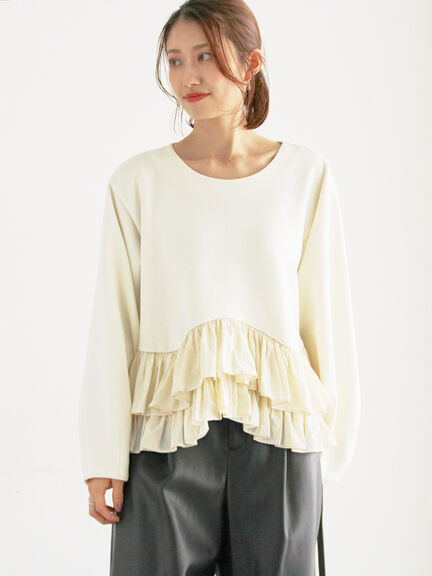 セール】 ティアードフリルヘムプルオーバー（オフホワイト/ブラック