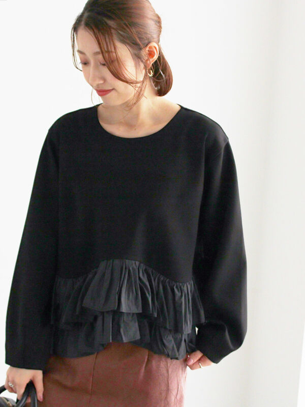 セール】 ティアードフリルヘムプルオーバー（オフホワイト/ブラック