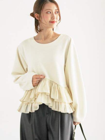 ティアードフリルヘムプルオーバー（オフホワイト/ブラック）｜Te chichi（テチチ）通販
