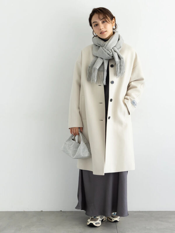 ウールメルトンノーカラーロングコート《2025winter catalog item
