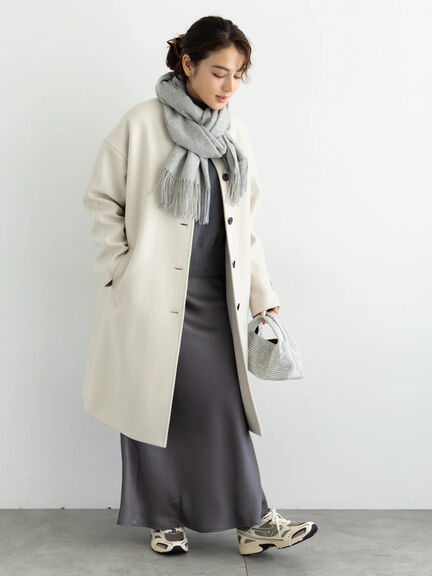 【宮本茉由着用】ウールメルトンノーカラーロングコート《2025winter catalog item》（ベージュ/モカ/ネイビー）｜Te chichi（テチチ）通販