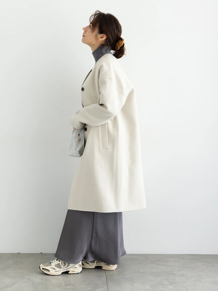 【宮本茉由着用】ウールメルトンノーカラーロングコート《2025winter catalog item》（ベージュ/モカ/ネイビー）｜Te chichi（テチチ）通販