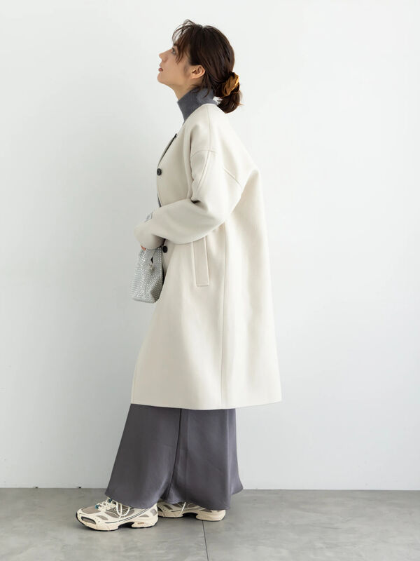 ウールメルトンノーカラーロングコート《2025winter catalog item