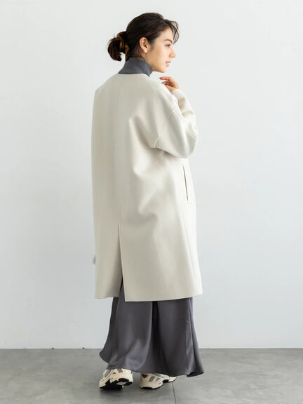 【宮本茉由着用】ウールメルトンノーカラーロングコート《2025winter catalog item》（ベージュ/モカ/ネイビー）｜Te chichi（テチチ）通販
