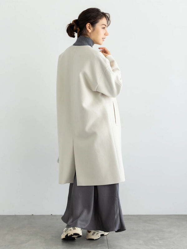 ウールメルトンノーカラーロングコート《2025winter catalog item