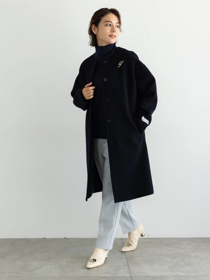 【宮本茉由着用】ウールメルトンノーカラーロングコート《2025winter catalog item》（ベージュ/モカ/ネイビー）｜Te chichi（テチチ）通販