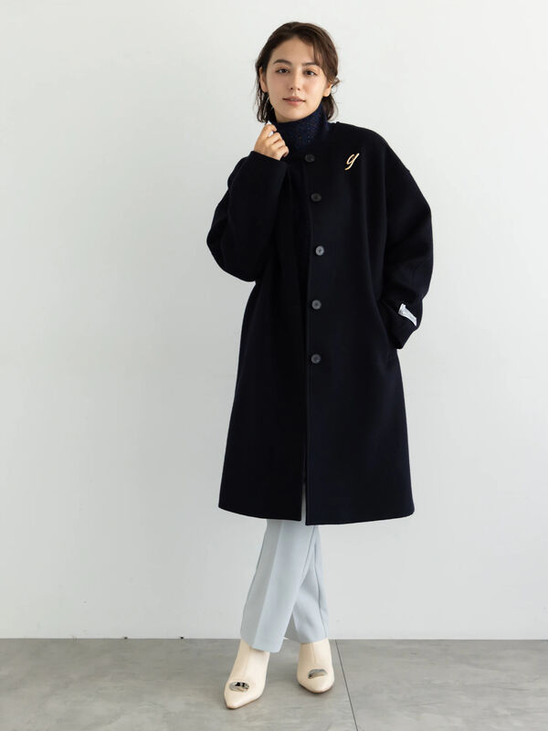 ウールメルトンノーカラーロングコート《2025winter catalog item