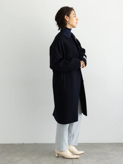 【宮本茉由着用】ウールメルトンノーカラーロングコート《2025winter catalog item》（ベージュ/モカ/ネイビー）｜Te chichi（テチチ）通販