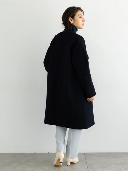 【宮本茉由着用】ウールメルトンノーカラーロングコート《2025winter catalog item》（ベージュ/モカ/ネイビー）｜Te chichi（テチチ）通販