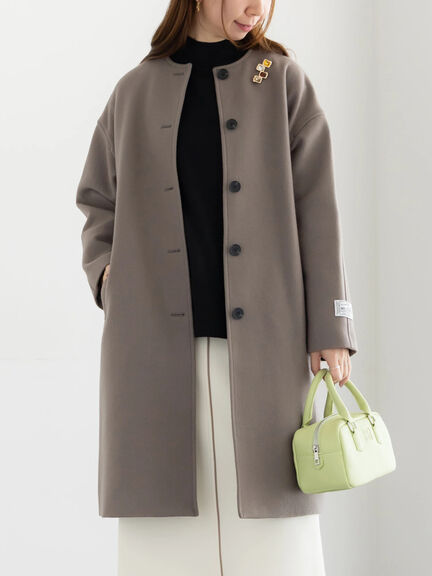 【宮本茉由着用】ウールメルトンノーカラーロングコート《2025winter catalog item》（ベージュ/モカ/ネイビー）｜Te chichi（テチチ）通販