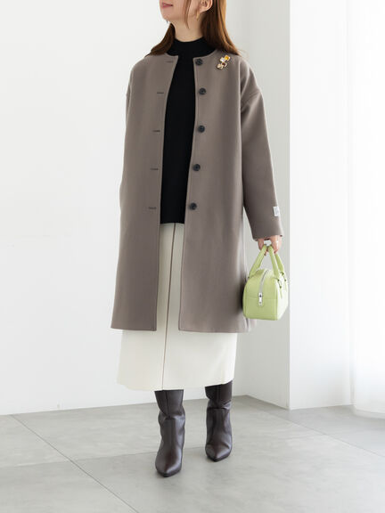 【宮本茉由着用】ウールメルトンノーカラーロングコート《2025winter catalog item》（ベージュ/モカ/ネイビー）｜Te chichi（テチチ）通販