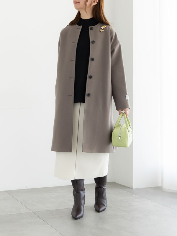 セール】 【宮本茉由着用】ウールメルトンノーカラーロングコート