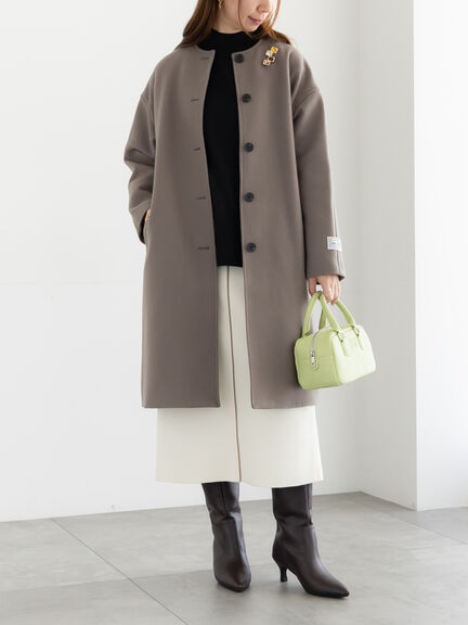 【宮本茉由着用】ウールメルトンノーカラーロングコート《2025winter catalog item》（ベージュ/モカ/ネイビー）｜Te chichi（テチチ）通販