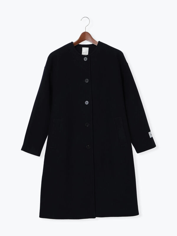 美品✨エムエイチエル メルトン ロングコート ウール100% ブラック 1 ウールメルトンノーカラーロングコート《2025winter catalog item