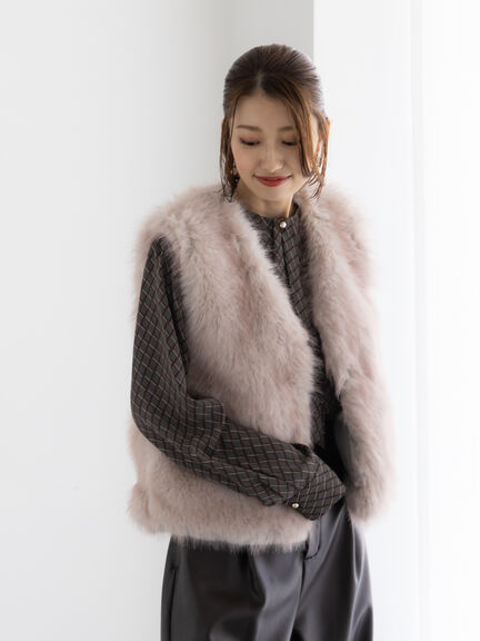 ショートファーベスト《2025winter catalog item》（グレー/ベージュ）｜Te chichi（テチチ）通販