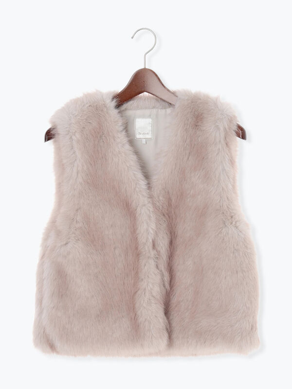 ショートファーベスト（グレー/ベージュ/アウター/ベスト）| Te