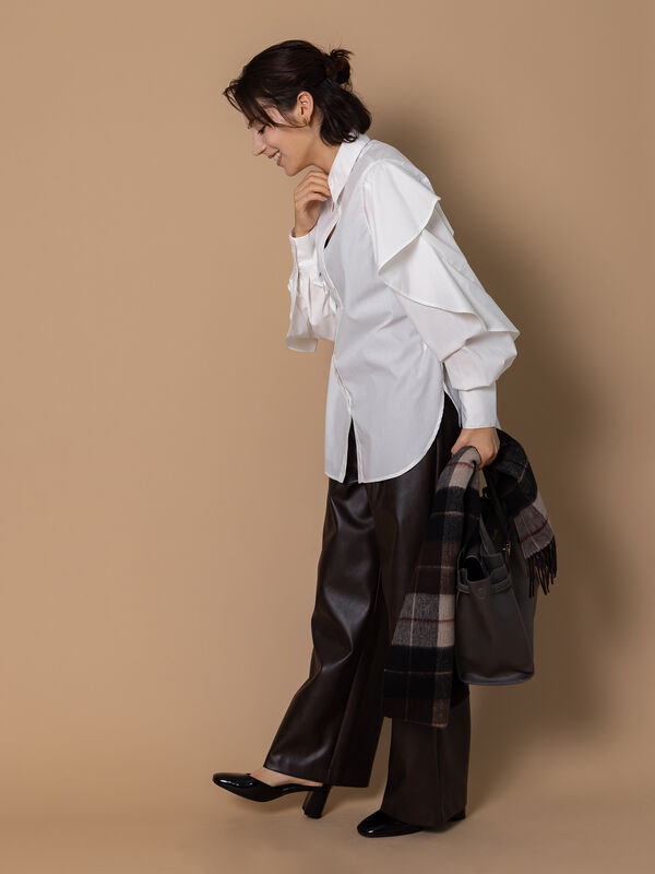 セール】 ラッフルスリーブシャツ（ホワイト/グレー/ブルー/トップス