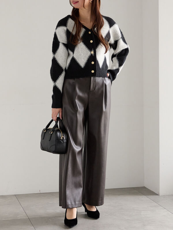 セール】 アーガイルジャガードVネックカーディガン（オフホワイト