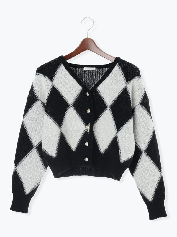 イルカル様 セール】 アーガイルジャガードVネックカーディガン（オフホワイト