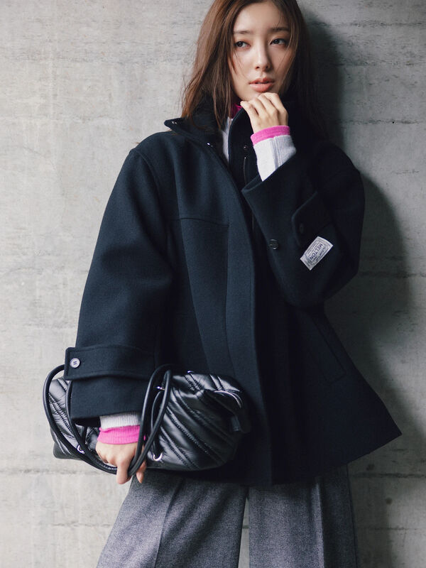 【宮本茉由着用】ウールメルトンスタンドショートコート（チャコールグレー/ブラック）｜Te chichi（テチチ）通販