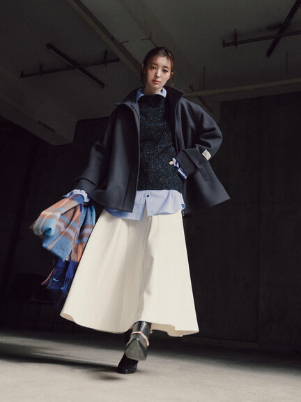 【宮本茉由着用】ウールメルトンスタンドショートコート（チャコールグレー/ブラック）｜Te chichi（テチチ）通販