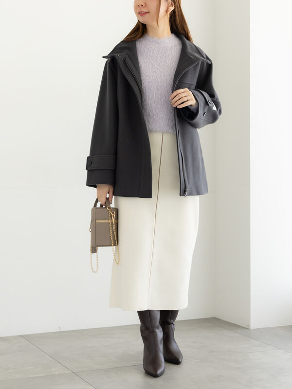 セール】 【宮本茉由着用】ウールメルトンスタンドショートコート