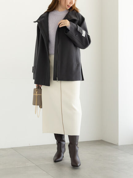 【宮本茉由着用】ウールメルトンスタンドショートコート（チャコールグレー/ブラック）｜Te chichi（テチチ）通販