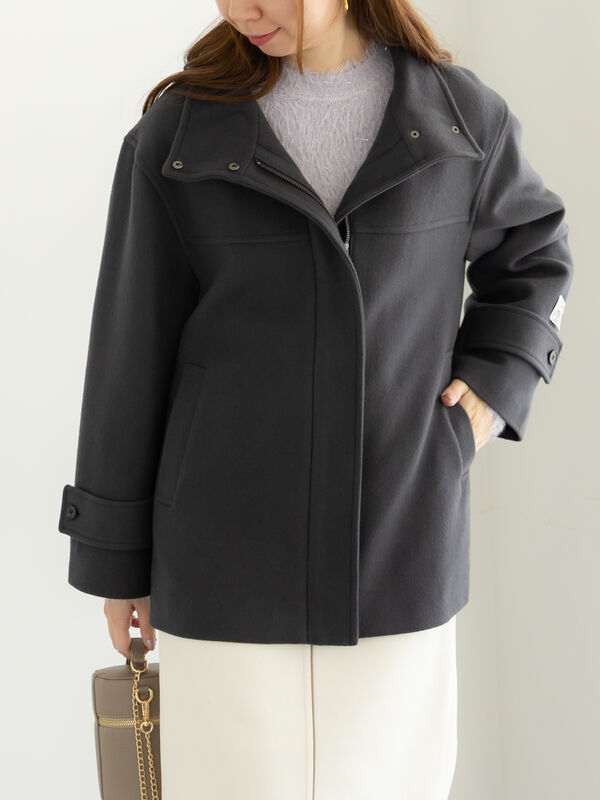 セール】 【宮本茉由着用】ウールメルトンスタンドショートコート