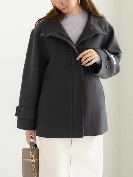 【宮本茉由着用】ウールメルトンスタンドショートコート（チャコールグレー/ブラック）｜Te chichi（テチチ）通販