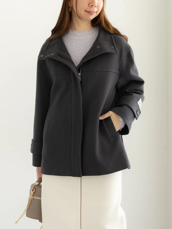 チャコール ぷり子様 セール】 【宮本茉由着用】ウールメルトンスタンドショートコート