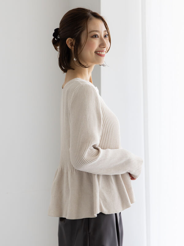 モールペプラム2WAYニット（チャコールグレー/ライトベージュ/モカ