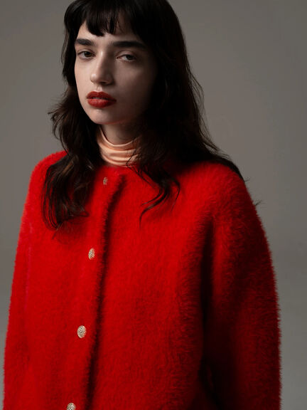 【R by Te chichi】ダブルフェイスフェザーカーディガン（オフホワイト/グレー/レッド/パープル）｜Te chichi（テチチ）通販