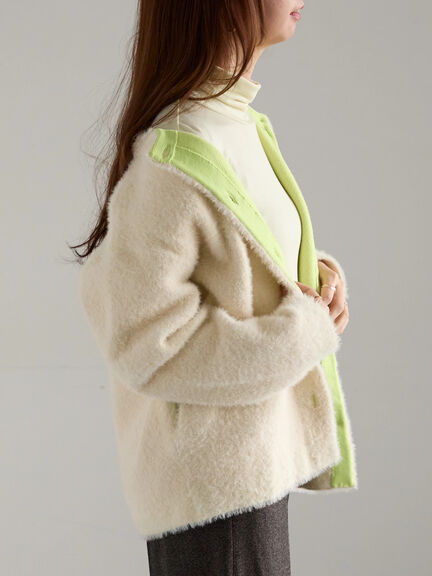 【R by Te chichi】ダブルフェイスフェザーカーディガン（オフホワイト/グレー/レッド/パープル）｜Te chichi（テチチ）通販