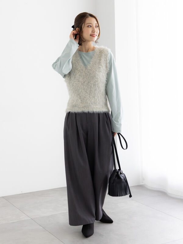 セール】 シャギーヤーンVネックベスト（グレー/ブラック/モカ