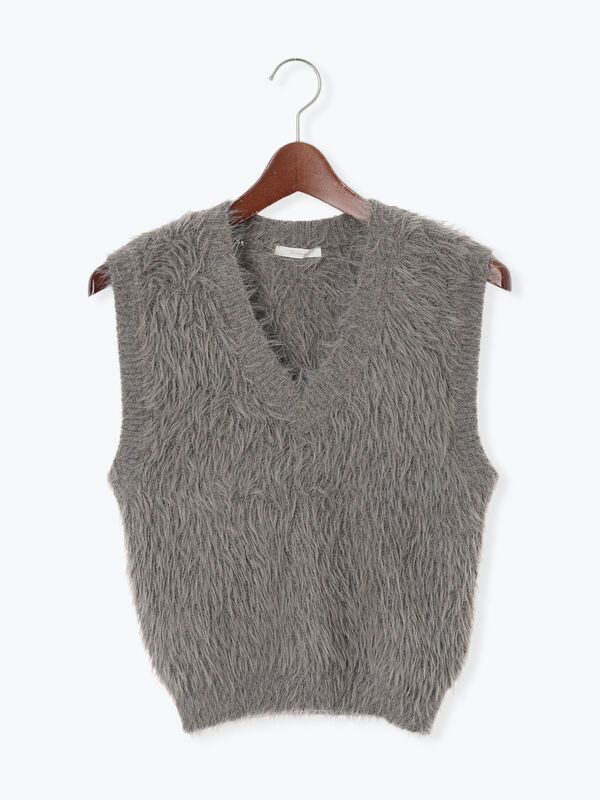 セール】 シャギーヤーンVネックベスト（グレー/ブラック/モカ