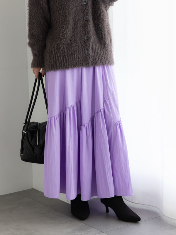 【ジャンティ】　スカート　パープル　Sサイズ【新品未使用】【タグ付き】 セール】 マットタフタバイヤスティアードスカート《2025winter