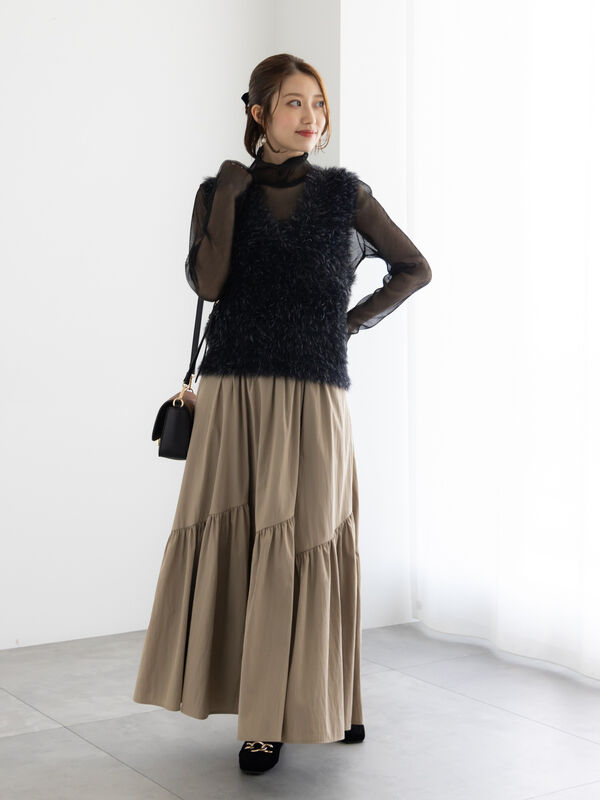 セール】 マットタフタバイヤスティアードスカート《2025winter