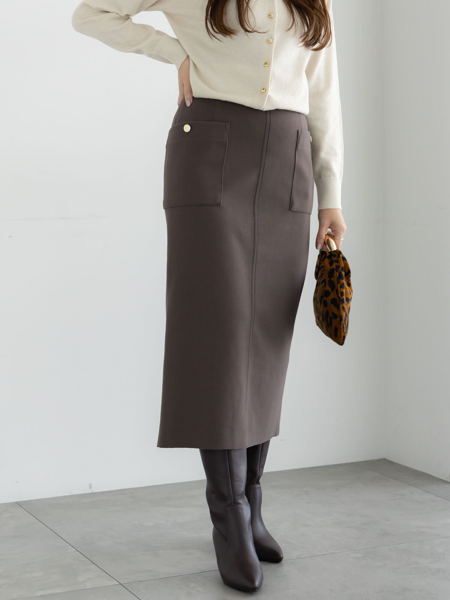 セール】 メルトンジャージーナロースカート（オフホワイト/モカ