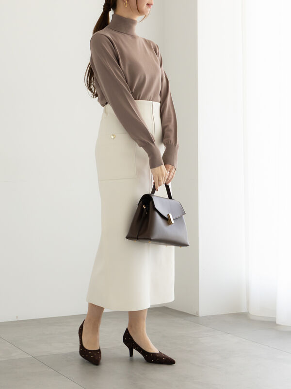 メルトンジャージーナロースカート（オフホワイト/モカ/ネイビー