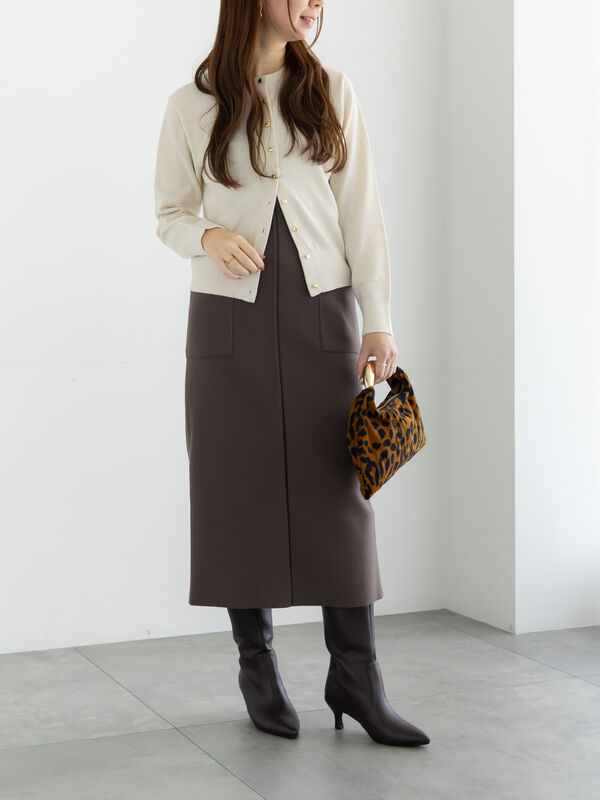 メルトンジャージーナロースカート（オフホワイト/モカ/ネイビー