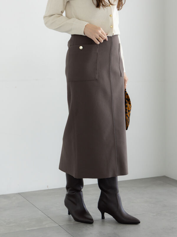 メルトンジャージーナロースカート（オフホワイト/モカ/ネイビー