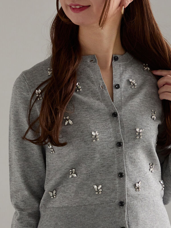 ビジューニットコンパクトカーディガン（グレー/ブラック/レッド）｜Te chichi（テチチ）通販