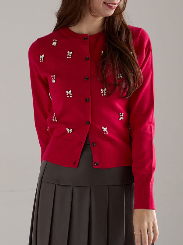 ビジューニットコンパクトカーディガン（レッド）｜Te chichi（テチチ）通販