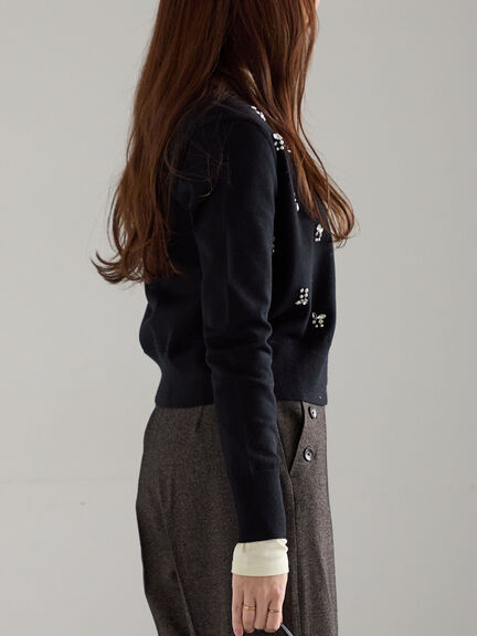 ビジューニットコンパクトカーディガン（グレー/ブラック/レッド）｜Te chichi（テチチ）通販