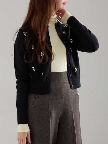 ビジューニットコンパクトカーディガン（グレー/ブラック/レッド）｜Te chichi（テチチ）通販