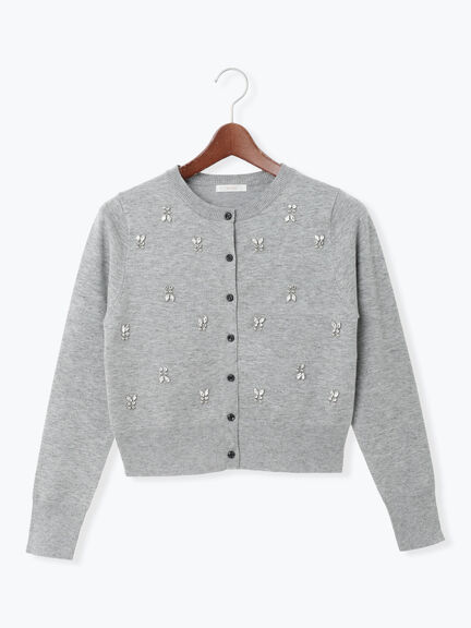 ビジューニットコンパクトカーディガン（グレー/ブラック/レッド）｜Te chichi（テチチ）通販