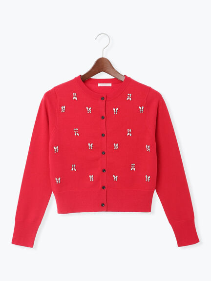 ビジューニットコンパクトカーディガン（グレー/ブラック/レッド）｜Te chichi（テチチ）通販