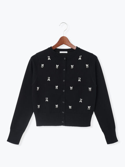 ビジューニットコンパクトカーディガン（グレー/ブラック/レッド）｜Te chichi（テチチ）通販