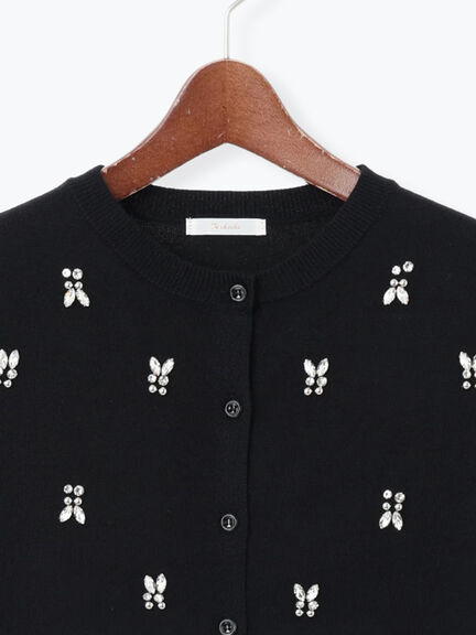 ビジューニットコンパクトカーディガン（グレー/ブラック/レッド）｜Te chichi（テチチ）通販