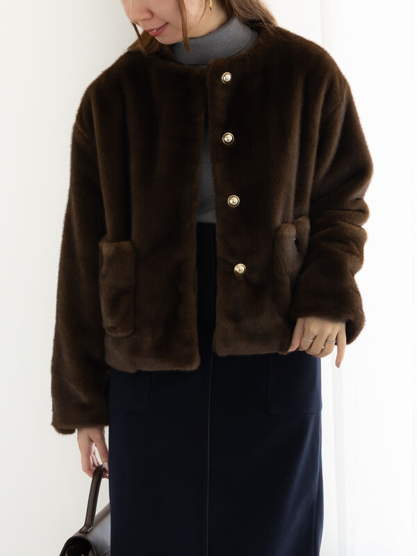 セール】 グラデーションファーノーカラージャケット《2025winter